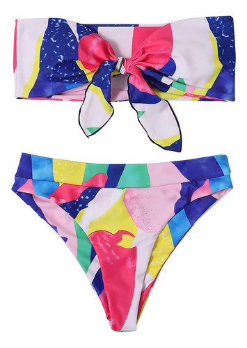 Traje De Baño De Bikini Con Estampado De Colores Cosidos Par