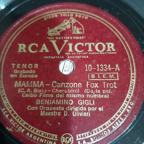 Pasta Beniamino Gigli Orq Olivieri Rca Victor C178