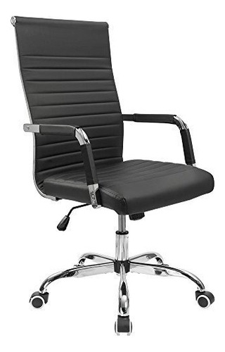 Furmax Ribbed Office Desk Chair Mid-back Pu Leather Ex