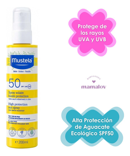 Protector Solar Mustela Spray 50+ 200ml Para Bebés
