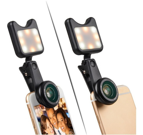 Lente Gran Angular + Macro + Luz Led Para Iluminar Y Selfies