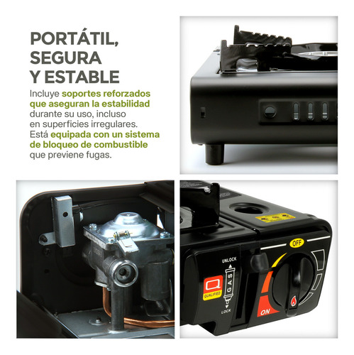 Parrilla de Gas Portátil para Camping, para Cartuchos de Gas Butano, Estufa para Acampar Acero Inoxidable, Ajuste de Flama y Estuche de Transporte
