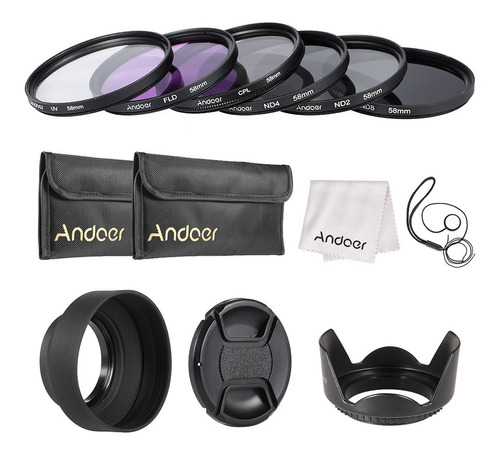 Andoer 58mm Kit De Lentes Uv + Cpl Fld + + Nd (nd2 Nd4 Nd8)