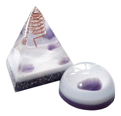 Kit Orgonite 01 Piramide + 01 Bolso- Violeta- Ametista(proteção, Transmutação) - Transmuta Energia Negativa