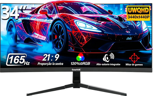 Gawfolk Monitor Gamer Ultrawide 34" IPS 165Hz UWQHD 3440x1440, FreeSync, Alto‑falante Integrado