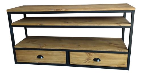 Mueble Rack Tv Industrial Hierro Madera 120x30x60  2 Cajones