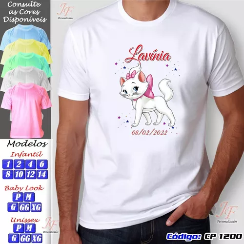 Camiseta Aniversário Personalizada Gatinha Marie Desenho