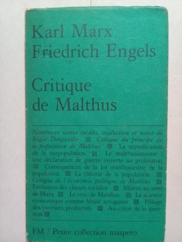 Critique De Malthus -karl Marx-friedrich Engels-francés-1978