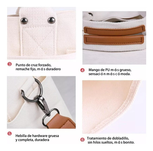 Bolsa Mujer Moda Tote Lona Hombro Bolsillos Gran Capacidad Color Blanco