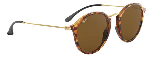 Óculos De Sol Ray-ban Round Fleck Tamanho Standard Armação Gloss Tortoise Y Lente Brown Brown Gloss Tortoise Gold