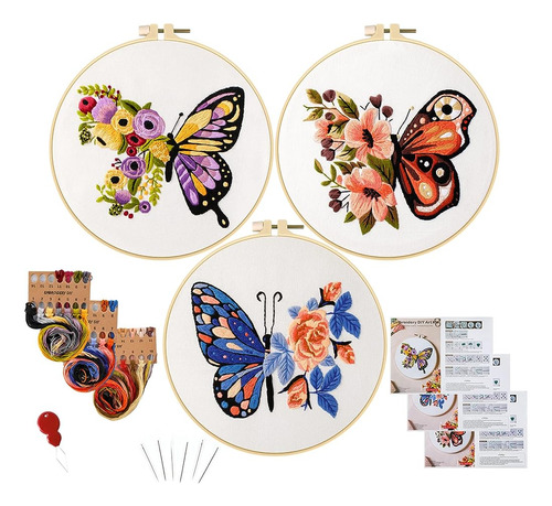 Anidaroel 3 Sets Butterfly Flower Pattern Embroidery Starter