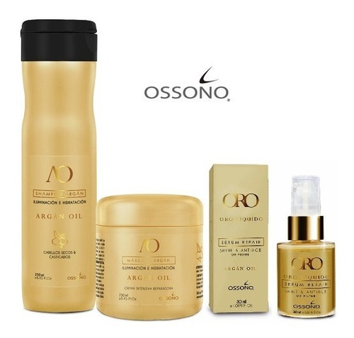 Kit Shampoo 250ml+mascara 250ml+oro Liquido30ml Argan Ossono