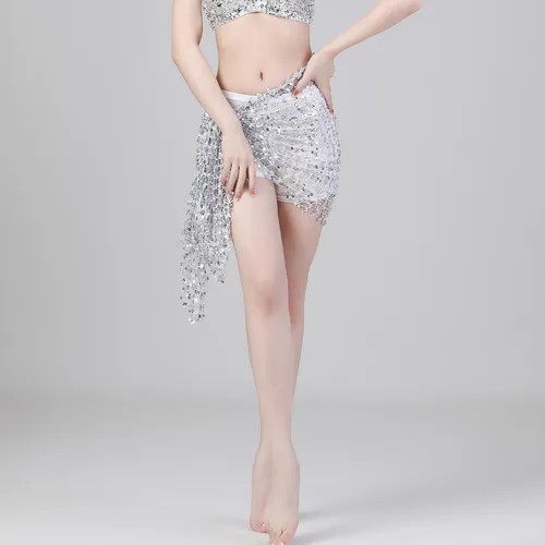 Moda Danza Del Vientre Hip Scarf Plata Plata El 160x50cm