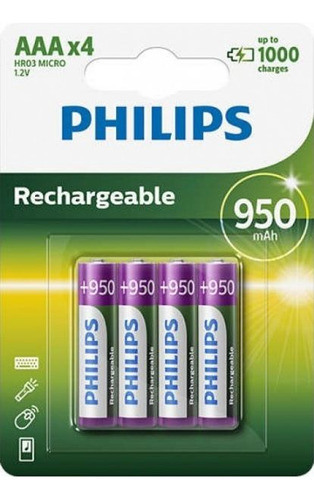 Pilas Recargables Philips Aaa 950mah X4