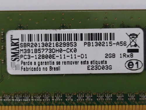 Memoria Udimm 2gb Smart Pc3-12800e-11-11-d1 1rx8 - Servidor