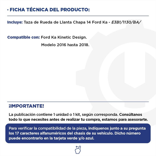 Taza De Rueda De Llanta Chapa 14 - Ford Ka 16/18 Original
