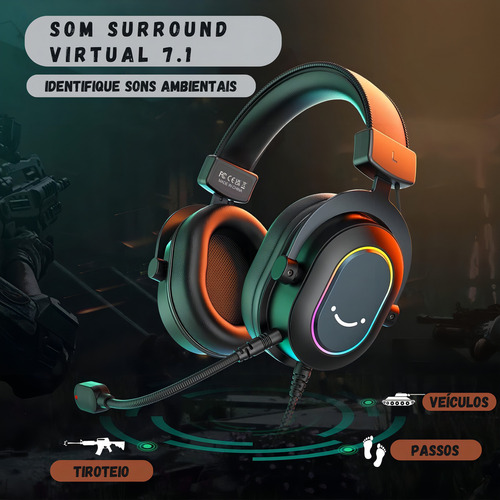Headset Fifine Ampligame H6 Rgb 7.1 Surround Gamer -black