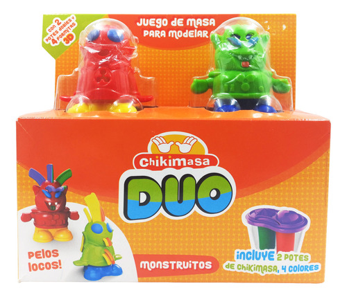 Masa Para Modelar Chikimasa Duo Monstruitos X 2 + Packaging! Color Verde Y Rojo