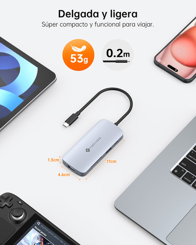 Novoo Hub 9 En 1 Adaptador Usb Tipo C A Hdmi 4k Con 3 Puertos Usb 3.0 Y Pd 100w Para Macbook Pro/air,iPad,portátil Color Plateado