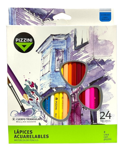 Lapices Acuarelables Triangulares Pizzini X 24 Colores