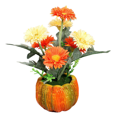 . Plantas De Imitación En Maceta Con Flores Falsas, Calabaza