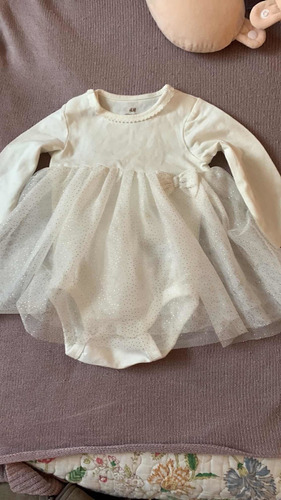 Vestido H&m Blanco Mangas Largas 2-4 Meses