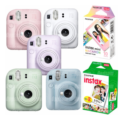 Camera Instax Mini 12 Revela Foto + 20 Fotos + 10 Macaron Cor Mini 12 Azul + Filmes