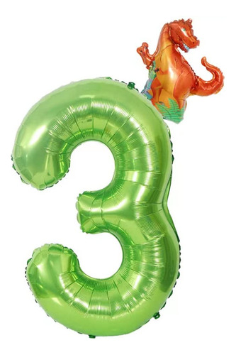 Globo Dinosaurio Verde Numero 3 40  3er Cumpleaño Para