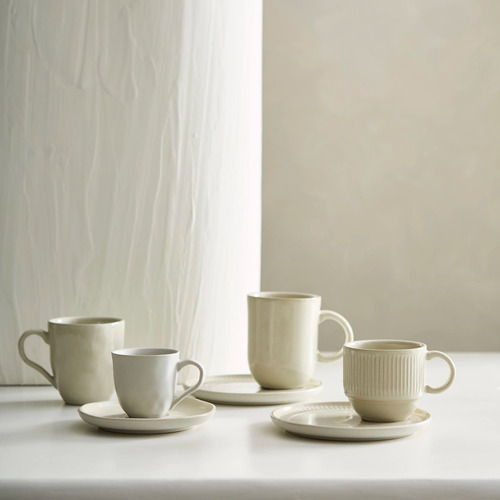 X6 Tazas Y Plato Te/café Orgánica Plain Crudo 120ml Mëkk Crudo
