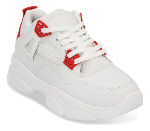 Tenis Mujer Abotinado Blanco Con Agujetas 330-85