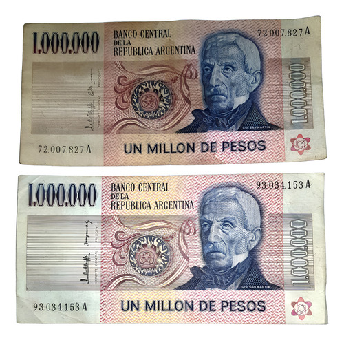 Argentina 2 Billetes De Un Millón De Pesos Ley, Serie A (Usado)