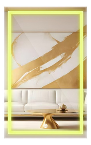 Espelho De Led Jateado Retangular Luxo 60x70 Cm Com Fonte Moldura Quente