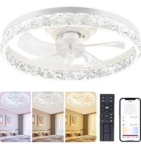 Abanico Ventilador De Techo Lampara Moderno Control Remoto Inteligente Led Estructura Blanco MERION