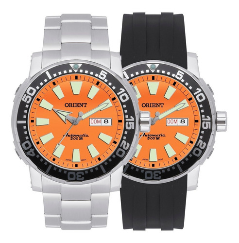 Relogio Pulso Orient 69ss040 01sx Aço Fundo Laranja