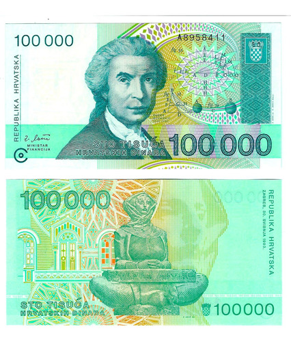 Croacia - Billete 100.000 Dinara 1993 - Unc.