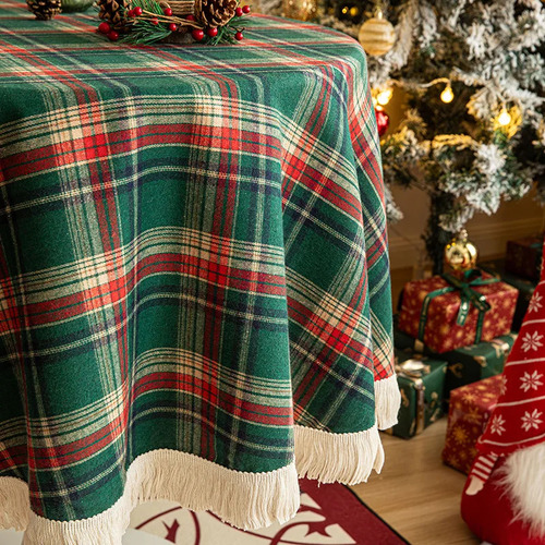 Mantel Navideño Redondo Con Rojo Y Verde