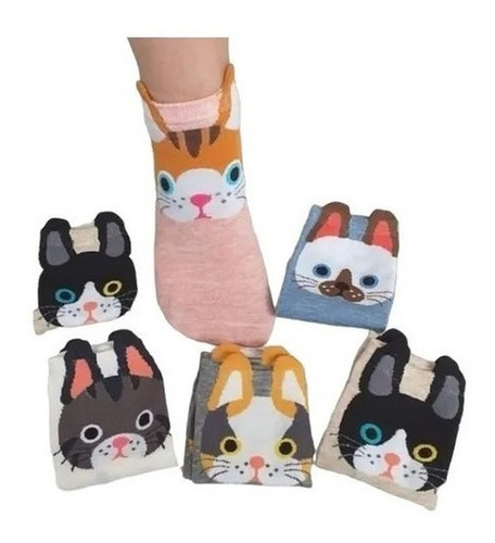 Medias Soquetes Estampadas Pack X6 Personajes Con Orejitas