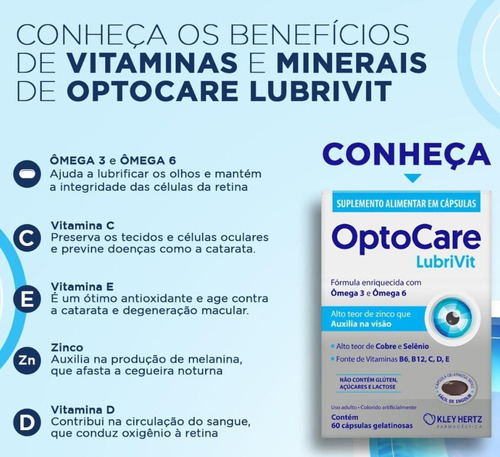 Optocare Lubrivit 60 Caps Com Omega 3 E 6 E Zinco Olho Seco