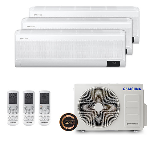 Ar Cond Tri Split Inverter Samsung 1x9000 + 2x12000 Q/f 220v Cor Branco