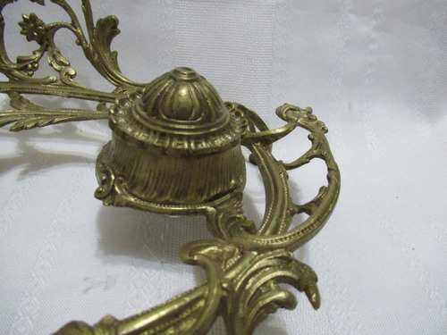 Antig Tintero Doble Estilo Francés Bronce Recipientes Vidrio (Usado)