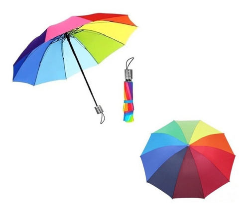 Imagem 3 de 6 de Guarda Chuva Sombrinha Arco Íris - Dobrável 10 Varetas
