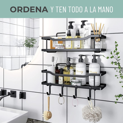 Imagen 3 de 9 de Organizador De Ducha Repisa Baño Adhesivo Set 2 Inoxidable