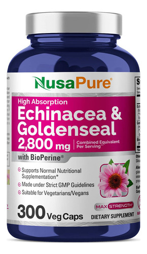 Nusapure Echinacea Goldenseal 2800 Mg 300 Cápsulas Vegetale
