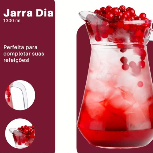 Jarra De Vidro 1300ml 21x10,3cm Para Dia A Dia Suco E Agua Transparente