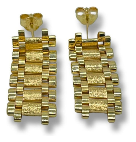 Aretes Rlx Tejido Reloj Oro 14k Pendientes 2.8cmx1cm Gruesos
