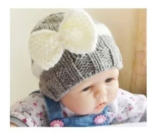 Imagen 3 de 3 de Gorro Tejido Con Rosita Para Bebé Niña Lana Hipoalergénica