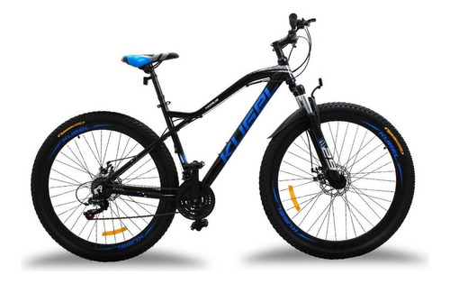 Mountain bike Kugel Ciclismo Horus  2021 R29 M 21v frenos de disco mecánico cambios Shimano Tourney color negro/azul con pie de apoyo