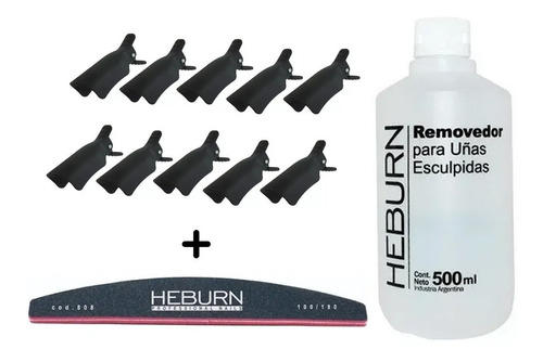 Kit Removedor Heburn 500ml + 10 Broches +  Lima Profesional 