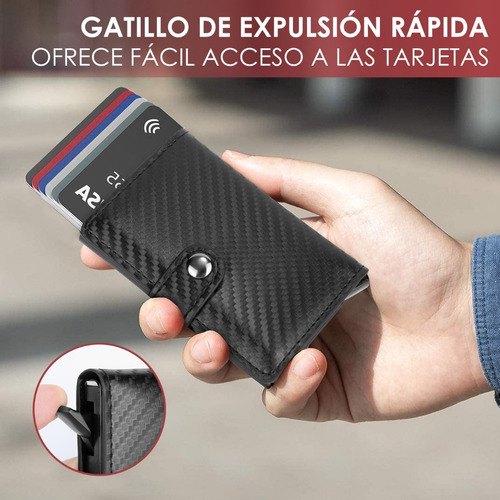 Imagen 5 de 8 de Cartera Tarjetero De Cuero Hombre Con Rfid Bloqueo Antirrobo