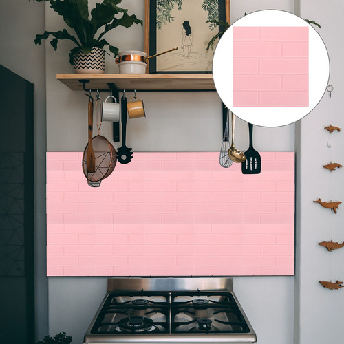 A 10 Pegatinas De Pared De Ladrillo 3d Rosa Impermeable